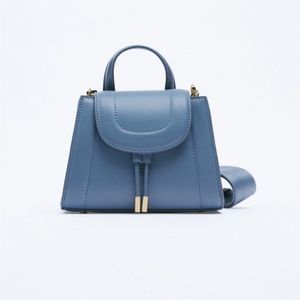 Zara Blue Structured Top-Handle Crossbody Bag